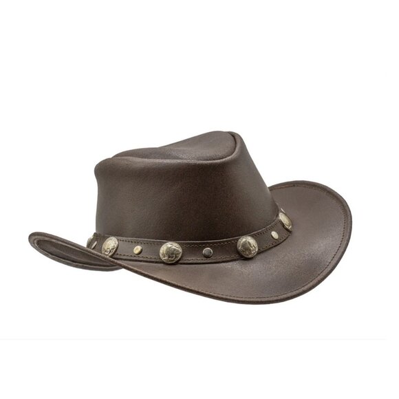 Hadzam S Unisex Water Resistant Brown Leather Buffalo Nickel Western Cowboy Hat main image 13